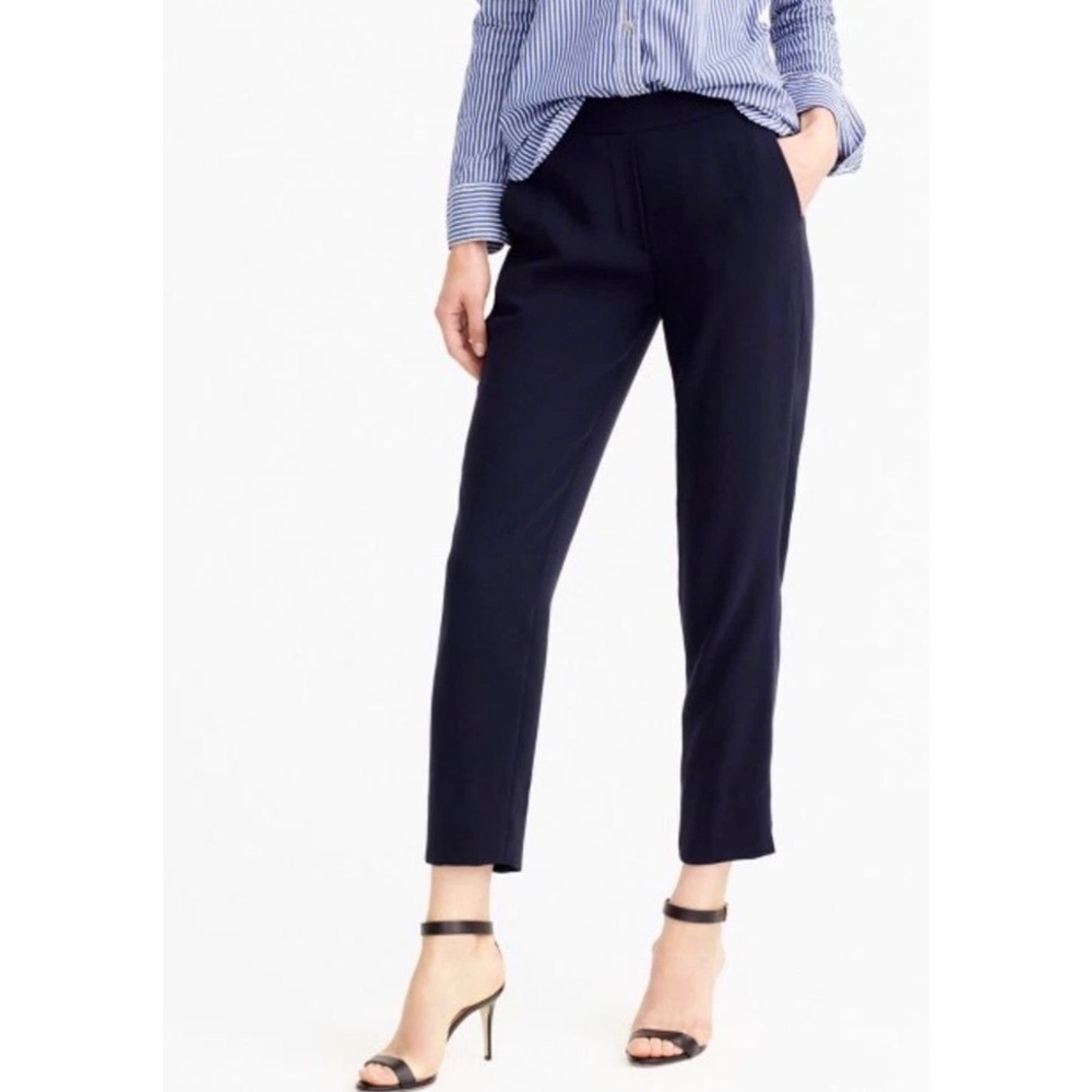J. Crew Easy Pants Trouser E1756 Black Tapered Ankle Pull On Career Womens 8